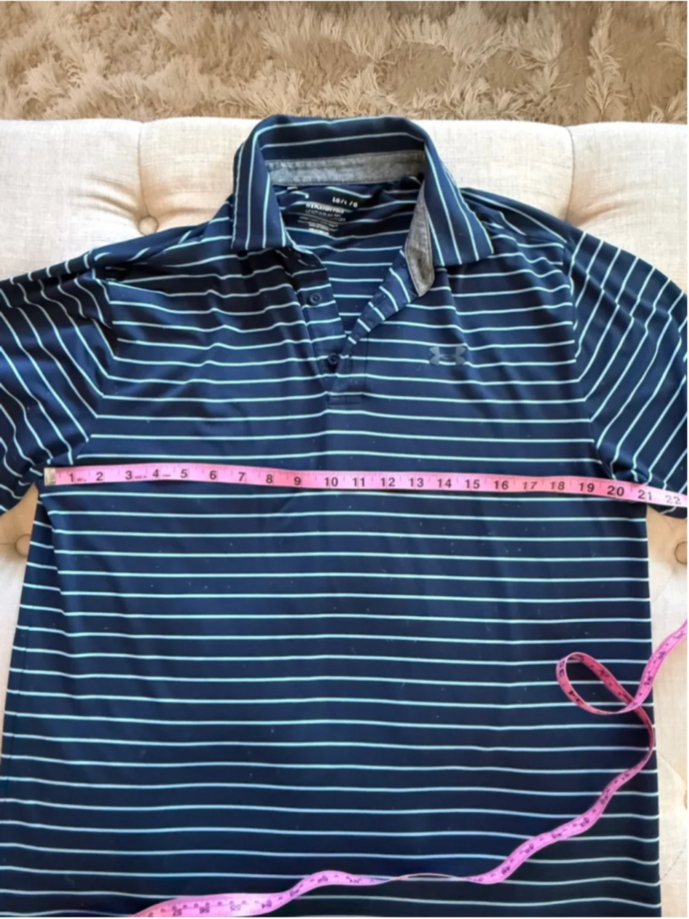 Men's Under Armour Navy Light Blue Striped Playoff Polo L